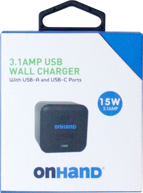 ON HAND WALL CHARGER USB-A & USB-C PORT, BLACK